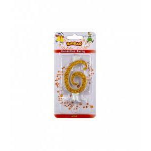 Candelina numero 6 color oro con glitter da 7cm, 1pz.