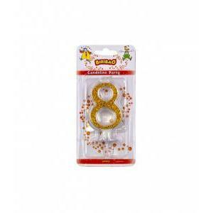 Candelina numero 8 color oro con glitter da 7cm, 1pz.