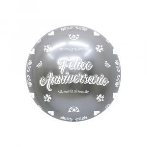 Deco chrome b-loon 24" argento stampa anniversario bianca 1