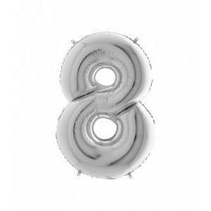 Mylar stock numero 8 argento 40cm import conf. 5pz