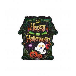 Palloncino  happy halloween casa stregata sagomata 18"-45cm. 1pz