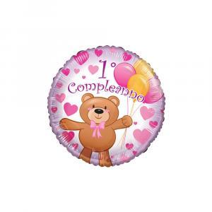 Palloncino  1 compleanno bimba tondo 18"-45cm. 1pz