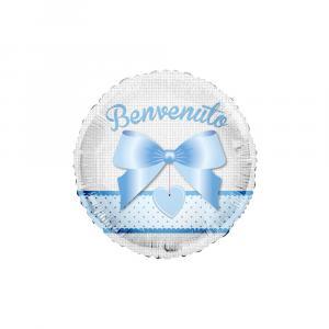 Palloncino  benvenuto celeste tondo 18"-45cm. 1pz