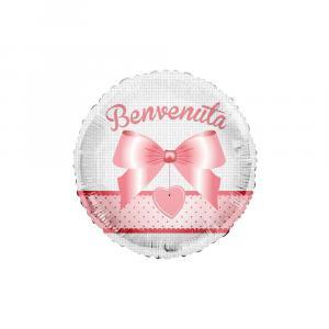 Palloncino  benvenuta rosa tondo 18"-45cm. 1pz