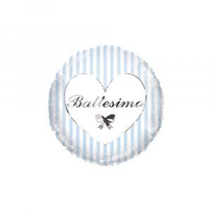 Palloncino  battesimo celeste a strisce tondo 18"-45cm. 1pz