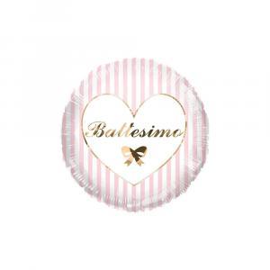 Palloncino  battesimo rosa a strisce tondo 18"-45cm. 1pz