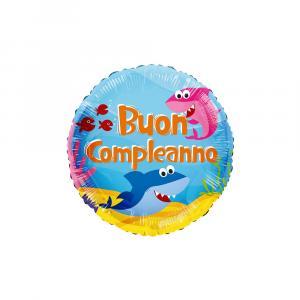 Palloncino  buon compleanno squali tondo 18"-45cm. 1pz