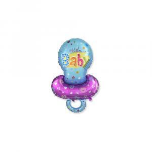 Palloncini  welcome baby celeste ciuccio 8"x14". 5pz