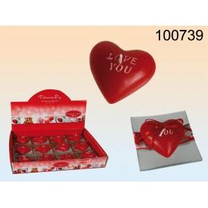 Espositore 12pz candeline cuore rosso supiattino in vetro