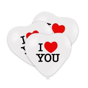 Palloncini cuore bianco 17"-43cm con stampa nera e rossa i love you, 100pz.