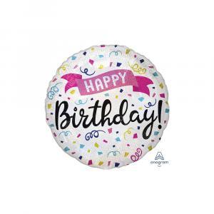 Palloncino  happy birthday scintillante olografico tondo standardshape 18"-46cm. 1pz