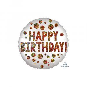 Palloncino  happy birthday paillettes satinato tondo standardshape 18"-46cm. 1pz