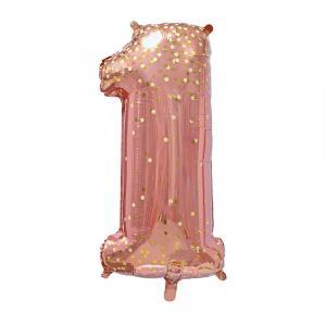 Palloncino  numero 1 rose gold con coriandoli oro 40"-101cm. 1pz