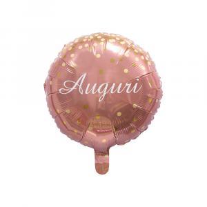 Palloncino  auguri rosa gold coriandoli oro tondo  18"-45cm. 1pz