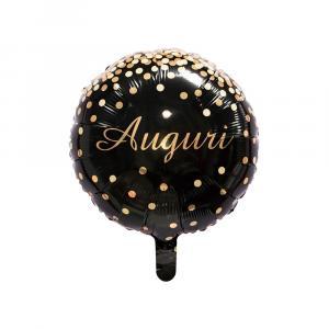 Palloncino  auguri nero coriandoli oro tondo 18"-45cm. 1pz