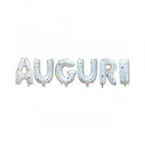 Palloncino  scritta auguri con stelle 14"-35cm. 1pz