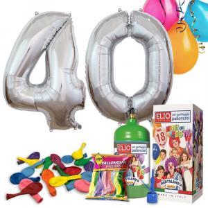 Kit elio più numero 40 in mylar color argento da 101cm e 18 palloncini omaggio, compleanno 40 anni.