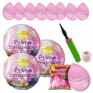 Kit di palloncini prima comunione bambina con pompa e nastrino incluso.