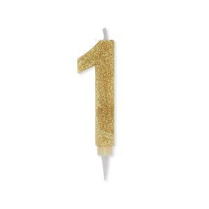 Candela numero 1 oro glitter max cera sweety 15cm, 1pz.