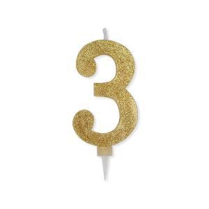 Candela numero 3 oro glitter max cera sweety 15cm, 1pz.