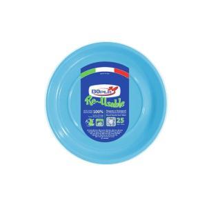 Piatti di plastica frutta  azzurro ø17cm, lavabili e riutilizzabili. 25pz