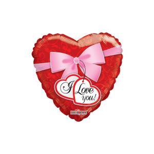 Palloncino a cuore i love you con fiocco rosa 18"-45cm. 1pz