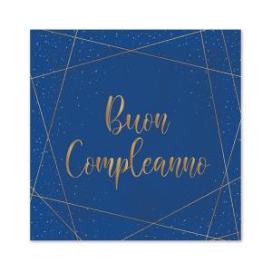 Tovaglioli buon compleanno colore blu con decoro e testo oro 33x33 cm, 20pz.