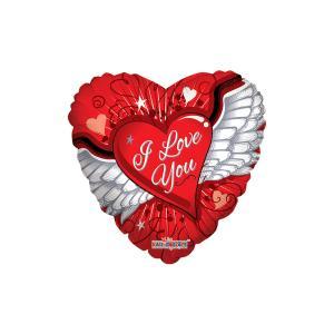 Palloncino  cuore con ali i love you 18"-45cm. 1pz