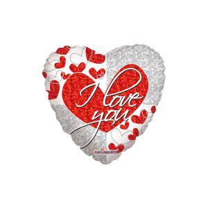 Palloncino  cuore argento con testo i love you e cuori 18"-45cm. 1pz