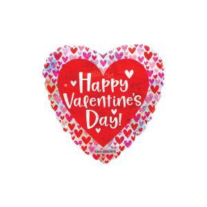 Palloncino  cuore happy valentine's day con cornice di cuoricini 18"-45cm. 1pz