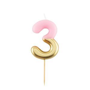 Candelina metal n 3  cm 10,5 rosa/oro