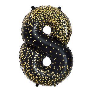 Palloncino  numero 8 nero coriandoli oro mega 40"-101cm. 1pz