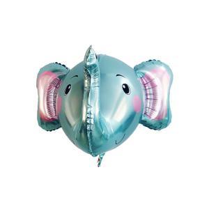 Palloncino elefante testa 3d celeste 25inc-63cm, 1pz.