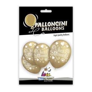 Blister 5pz titanio 12" oro st. bianca globo just married