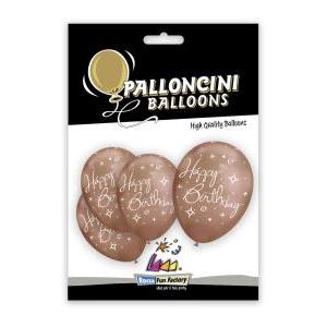 Blister 5pz titanio 12" rame st.bianca globo happy birthday