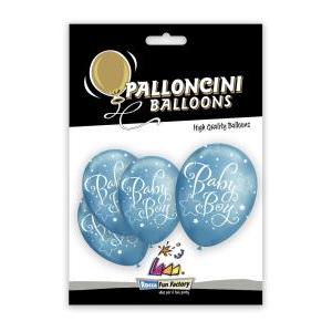 Blister 5pz titanio 12" blu st. bianca globo baby boy