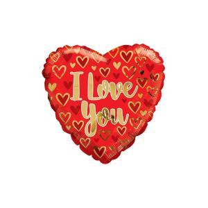 Palloncino  cuore rosso e oro i love you 18"-45cm. 1pz