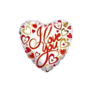 Palloncino  cuore bianco con testo i love you oro e rosso 18"-45cm. 1pz