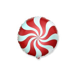 Palloncino caramella tonda rossa e bianca 18"-45cm. 1pz