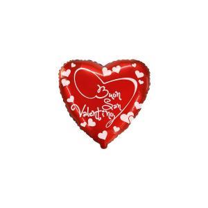 Palloncino a forma di cuore rosso con scritta buon san valentino e cuoricini bianchi 9"-22cm, confezione con 5pz.