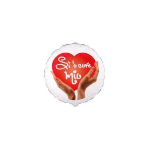 Palloncino tondo bianco e rosso con scritta si o core mio 9"-22cm. 5pz