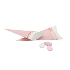 Coni portaconfetti rosa e bianchi con stampa oro, 10pz.