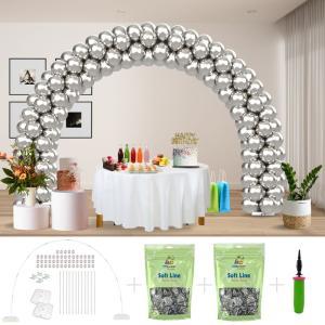 Kitff arco palloncini con 200 palloncini argento chrome, struttura e pompetta per festa fai da te