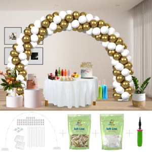 Kitff arco palloncini con 200 palloncini oro chrome chiaro e bianco, struttura e pompetta per festa fai da te