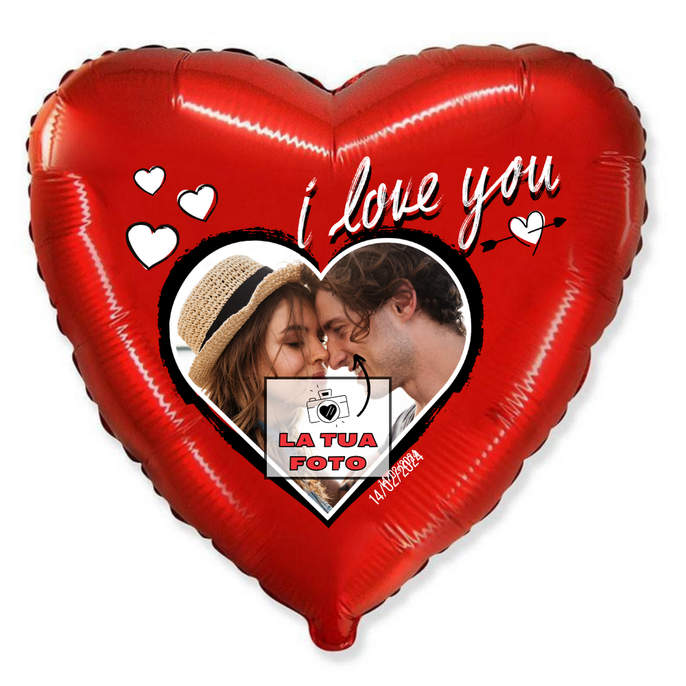 rocca fun factory palloncino personalizzato per san valentino i love you con tua foto, 1 pz.